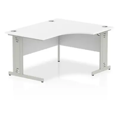 Impulse 1400mm Right Crescent Desk White Top Silver Cable Managed Leg