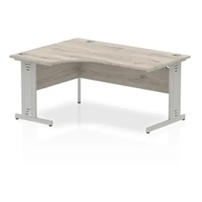 Impulse 1600mm Left Crescent Desk Grey Oak Silver Cable Managed Leg