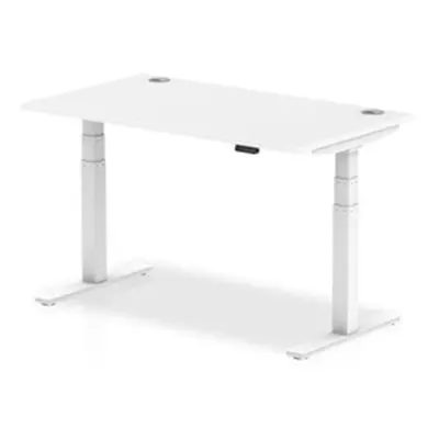 Air 1400x800mm Height Adjustable Desk White Top Cable Ports White Leg