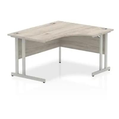 Impulse 1400mm Right Crescent Desk Grey Oak Top Silver Cantilever Leg