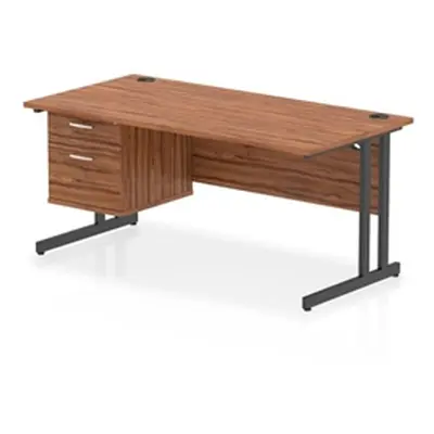 Impulse 1600x800 Desk Walnut/Black Cantilever Leg 1x2 Drawer Fixed Ped