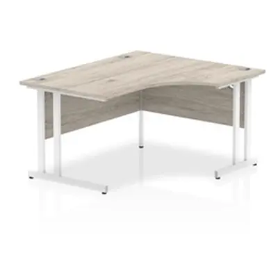 Impulse 1400mm Right Crescent Desk Grey Oak Top White Cantilever Leg