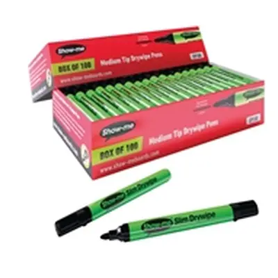 Show-me Drywipe Marker Medium Tip Black (100 Pack)