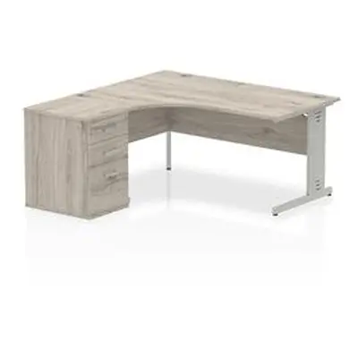 Impulse 1600mm Left Crescent Desk Grey Oak White Leg + Desk High Ped