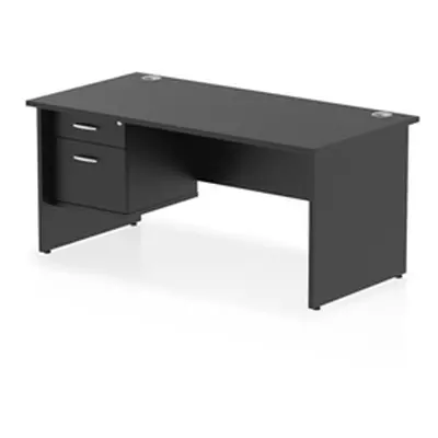 Impulse 1600x800 Desk Black Top Panel End 1x2 Drawer Fixed Ped