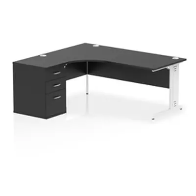 Impulse 1800 LH Crescent Desk Black/White Cable Managed Leg 600 DH Ped