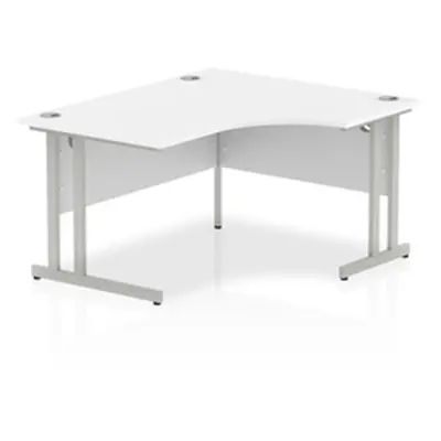 Impulse 1400mm Right Crescent Desk White Top Silver Cantilever Leg