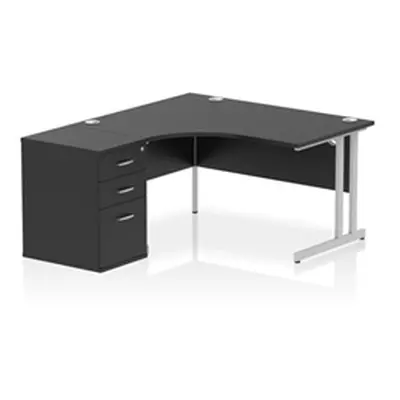 Impulse 1400 LH Crescent Desk Black/Silver Cantilever 600 Desk Hi Ped