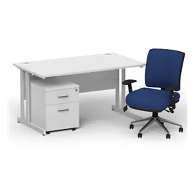 Impulse 1400 Silver Cant Desk White + 2 Dr Mobile Ped & Chiro Blue