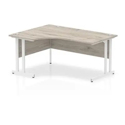 Impulse 1600mm Left Crescent Desk Grey Oak Top White Cantilever Leg