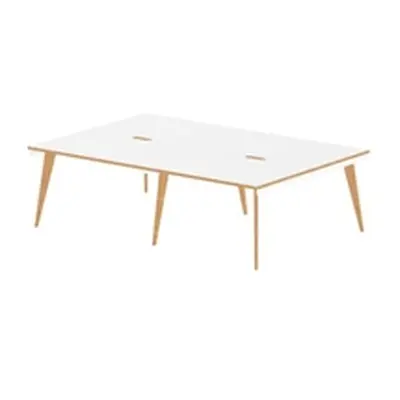 Oslo 1200mm B2B 4 Person Desk White Top Natural Wood Edge White Frame