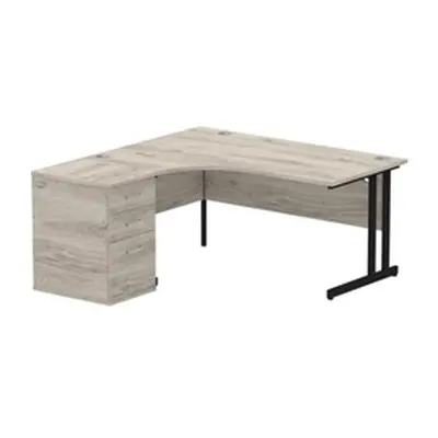 Impulse 1600 L Crescent Desk Gy Oak Black Cantilver 600 Desk High Ped