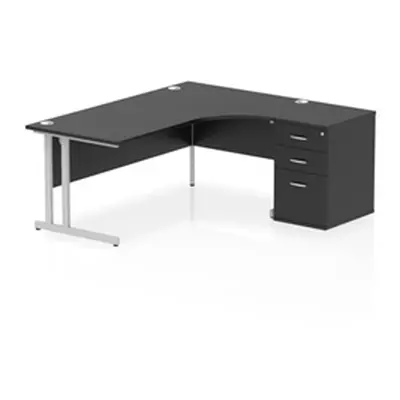 Impulse 1800 RH Crescent Desk Black/Silver Cantilever 600 Desk Hi Ped