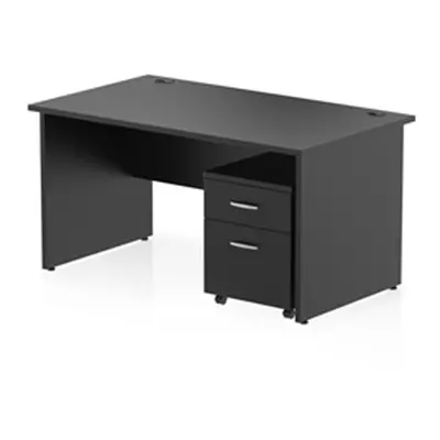 Impulse 1400x800 Desk Black Top Panel End 2 Drawer Mobile Pedestal