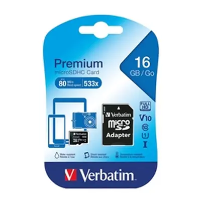 Verbatim MicroSDHC Memory Card Class 10 16GB With Adaptor 44082