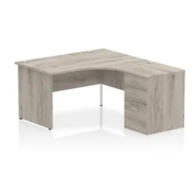 Impulse 1400 RH Crescent Desk Grey Oak Top Panel End 600 Desk High Ped