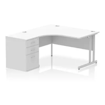 Impulse 1400 LH Crescent Desk Cantilever Leg White/Silver 600 DH Ped