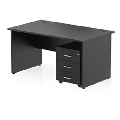 Impulse 1400x800 Desk Black Top Panel End 3 Drawer Mobile Pedestal