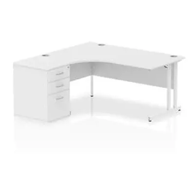 Impulse 1600 Left Crescent Desk White Cantilever Leg + Desk High Ped