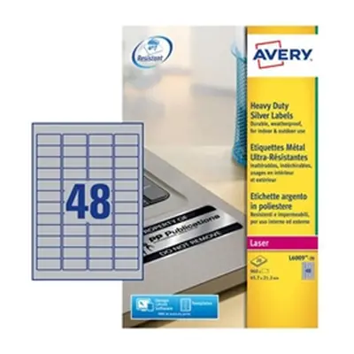 Avery Laser Labels 48 Per Sheet Silver [960 Labels] - L6009-20