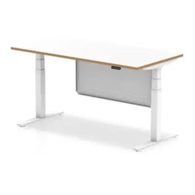 Oslo 1600 Height Adjustable Desk Wood Edge White Frame Modesty Panel