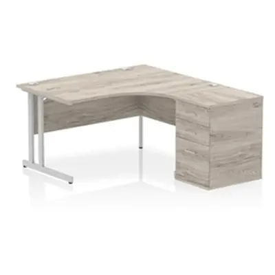 Impulse 1400 RH Crescent Desk Cantilever Grey Oak/Silver 600 DH Ped