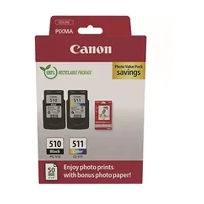 Canon PG-510/CL-511 Inkjet Cartridges + Glossy Photo Paper 50 Sheets