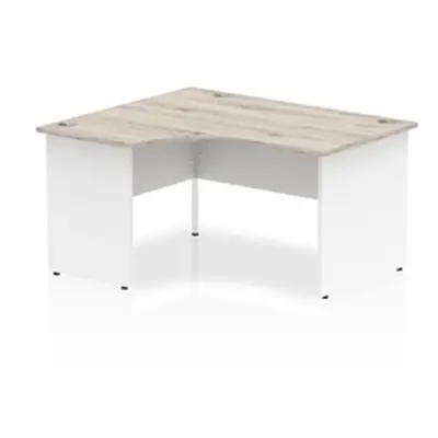 Impulse 1400mm Left Crescent Desk Grey Oak Top White Panel End Leg