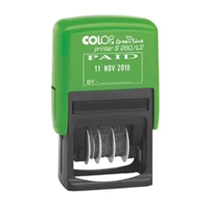 COLOP S260/L2 Green Line Text and Date Stamp PAID