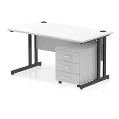 Impulse 1400x800 Desk Cantilever Leg White/Black 3 Drawer Mobile Ped