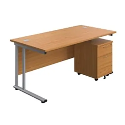 1800x800 Twin Rectangular Desk Nova Oak-Silver + Mobile 2 Drawer Ped