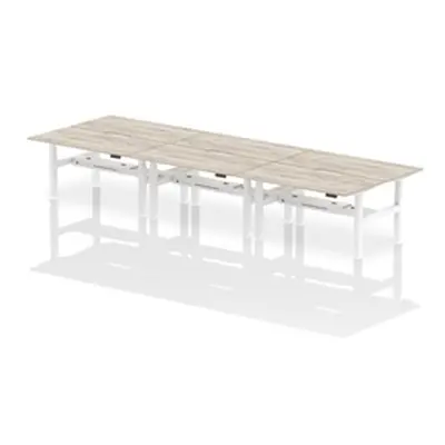 Air B2B 1600x800 Adjustable 6P Bench Desk Scalloped Grey Oak/White