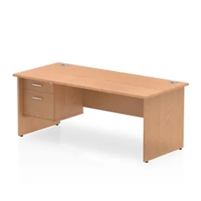 Impulse 1800 Rectangle Panel End Leg Desk Oak 1 x 2 Drawer - MI002705