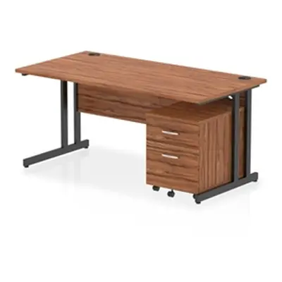 Impulse 1600x800 Desk Walnut/Black Cantilever Leg 2 Drawer Mobile Ped