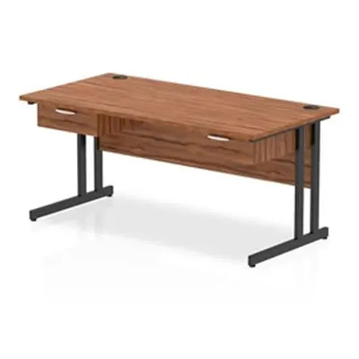 Impulse 1600x800 Desk Walnut/Black Cantilever Leg 2x1 Drawer Fixed Ped