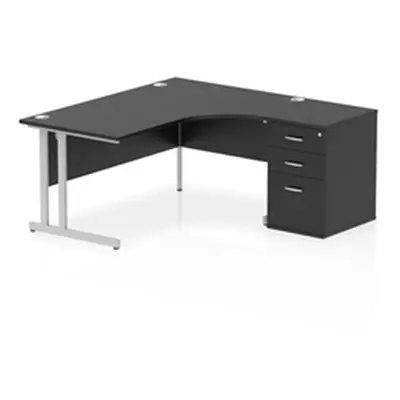 Impulse 1600 RH Crescent Desk Cantilever Black/Silver 600 Desk Hi Ped