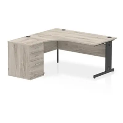 Impulse 1600 LH Crescent Desk Grey Oak/Black Cable Managed 600 DH Ped