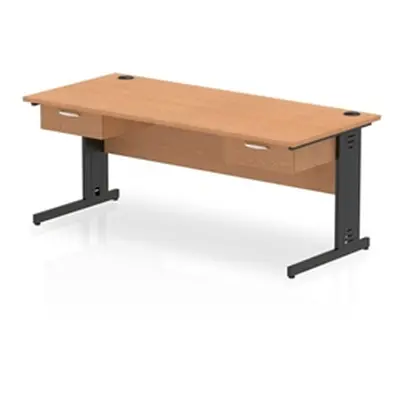 Impulse 1800x800 Desk Oak/Black Cable Managed Leg 2x1 Drawer Fixed Ped