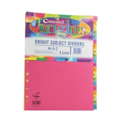 Concord 20-Part A-Z Subject Dividers A4 Bright Assorted (10 Pack)