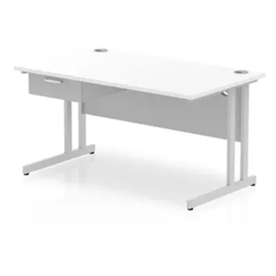 Impulse 1400x800 Desk Cantilever Leg White/Silver 1x1 Drawer Fixed Ped