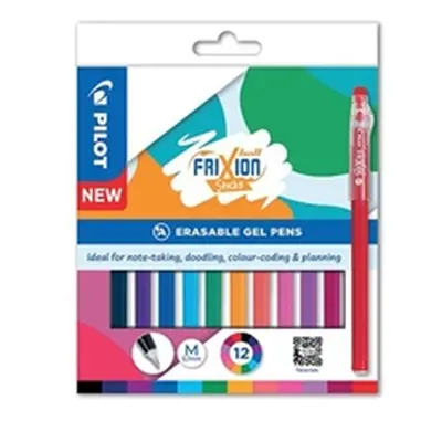 Pilot FriXion Ball Stick Erasable Gel Pens Wallet Assorted (Pack 12)