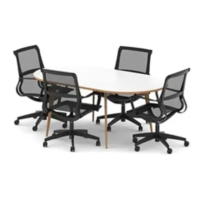 Oslo 1800mm Oval Boardroom Table Wood Edge White/White + 4 Mesh Chairs