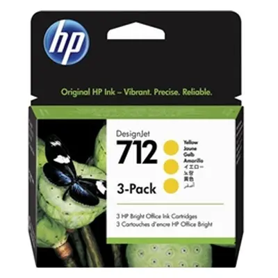 HP 712 3 Pack 29ml Yellow Ink 3ED79A