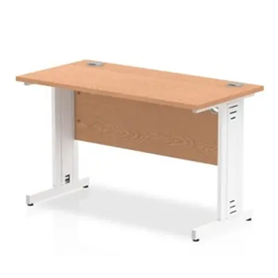 Impulse 1200 x 600mm Straight Desk Oak Top White Cable Managed Leg