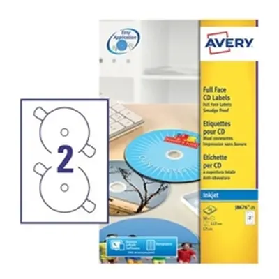 Avery Full Face Inkjet White CD Labels 2 Per Sheet (50 Pack)