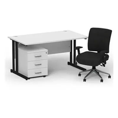 Impulse 1400 Black Cant Desk White + 3 Dr Mobile Ped & Chiro Black