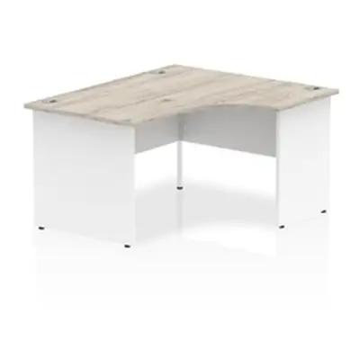 Impulse 1400mm Right Crescent Desk Grey Oak Top White Panel End Leg