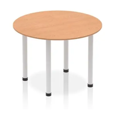 Impulse 1000mm Round Table Oak Top Silver Post Leg