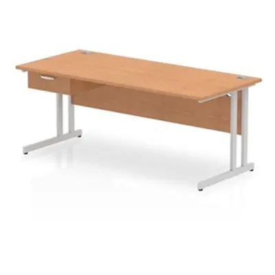 Impulse 1800x800 Desk Oak/Silver Cantilever Leg 1x1 Drawer Fixed Ped