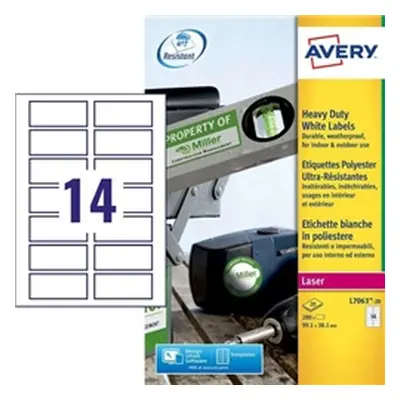 Avery L7063 Heavy Duty Labels 99.1x38.1mm White